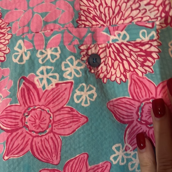 Lilly Pulitzer White label skirt.  Pink flowers against aqua background. Size 12 - Picture 6 of 16